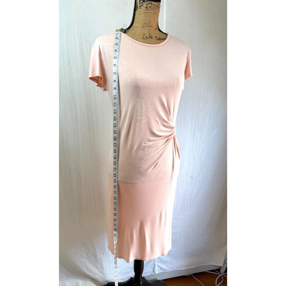 LOGG H&M Women Blush Pink Twist Front Midi Dress Short Sleeve Stretch Knit Sz S
